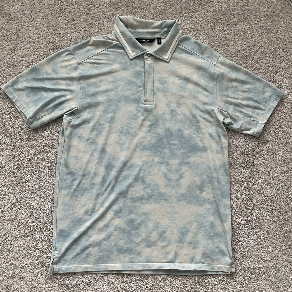 Radmor Golf Polo Stone Blue Pima Stretch Tie Dye Men's Large Short Sleeve